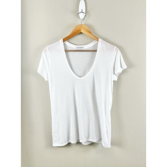 James Perse T-Shirt Womens 3/Lg Short Sleeve Basic Scoop Neck White Made In USA - Picture 1 of 7